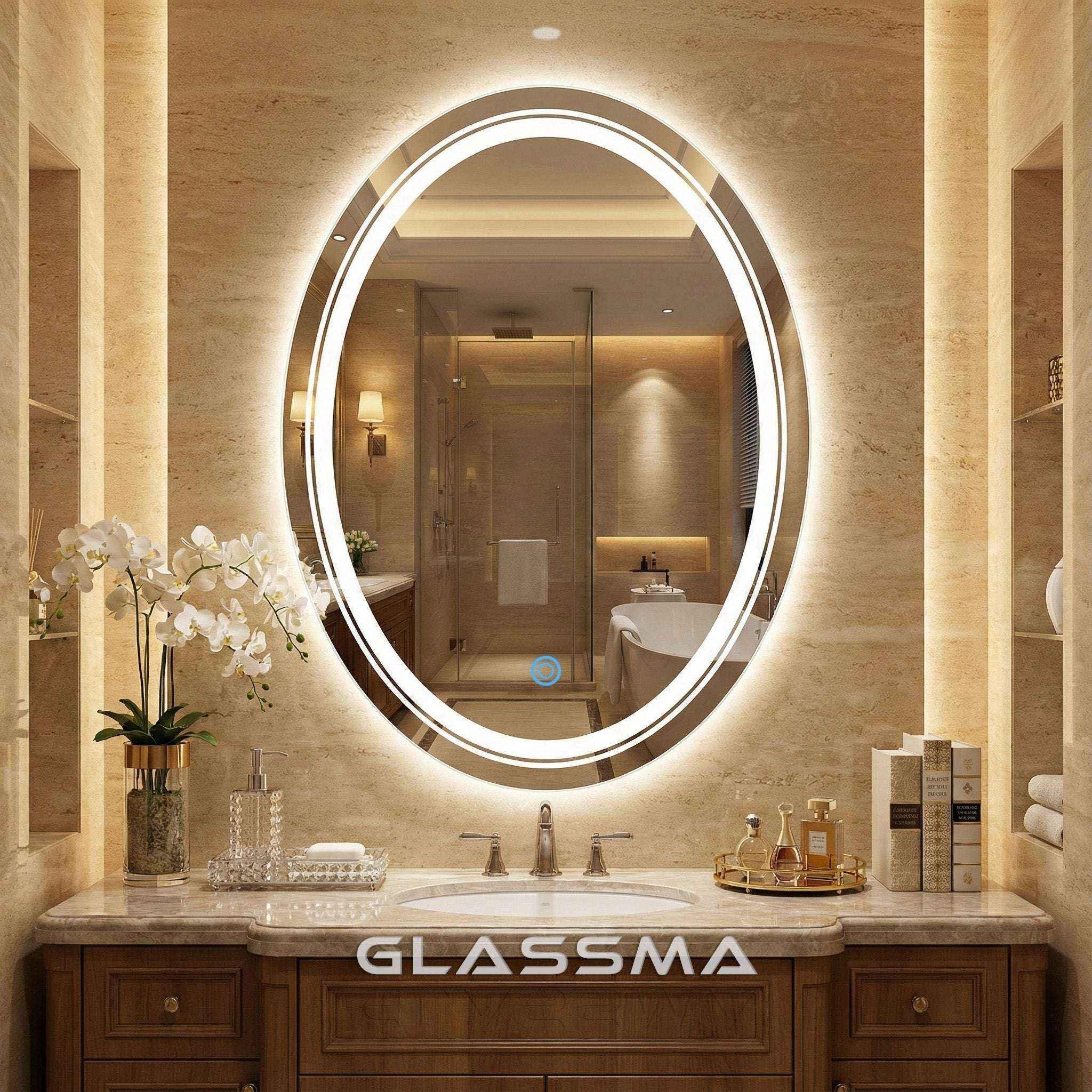 Frameless Oval LED Vanity Mirror | Front & Backlit with Dimmable Light - Glassma